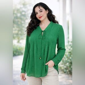 MICHAEL Michael Kors Green Long Sleeve Tie Front Blouse/size PS